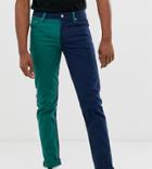 Asos Design Tall Slim Jeans In Cut And Sew Color Block - Blue