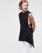 Asos Rib Sleeveless Longline T-shirt With Tie Detail - Black