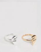 Monki Broken Love Heart Best Friend Rings - Gold