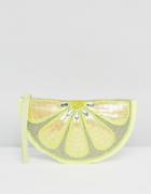 New Look Lemon Embellished Zip Top Clutch Bag - Yellow