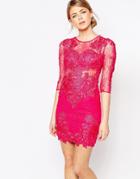 Forever Unique All Over Lace Dress - Fushia