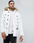 Brave Soul Parka Jacket With Faux Fur Trim Hood - White