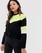 Asos Design Sweatshirt In Neon Color Block With Drawstring Hem-black