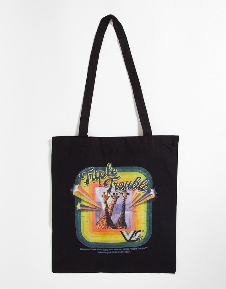 Vintage Supply Tote Bag In Black With Giraffe Print