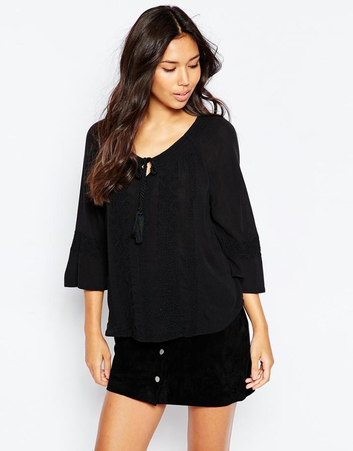 Vero Moda 3/4 Sleeve Boho Top - Black