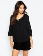 Vero Moda 3/4 Sleeve Boho Top - Black