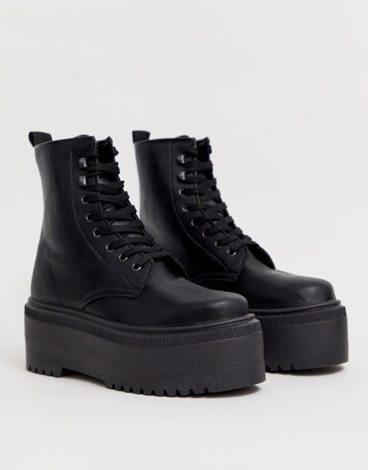 Asos Design Acton Chunky Lace Up Boots In Black