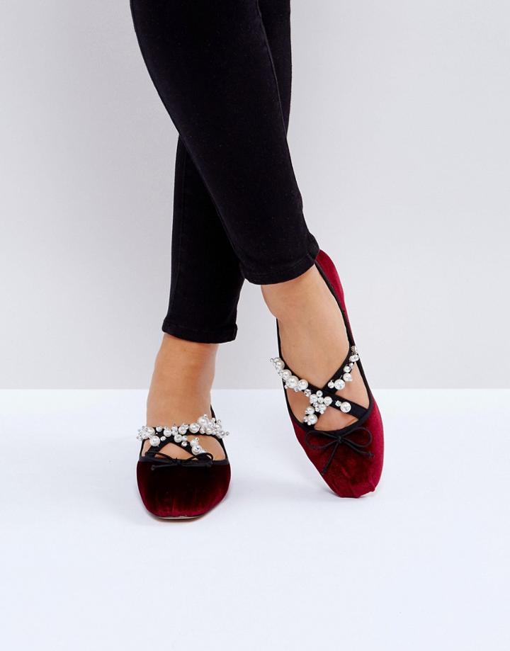 Asos Lavish Embellished Ballet Flats - Red