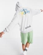Asos Actual Oversized Hoodie With Multi Logo And Graphic Prints In White Heather - Part Of A Set-grey