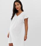 Asos Design Maternity Mini Reversible Cotton Slub Smock Dress - White