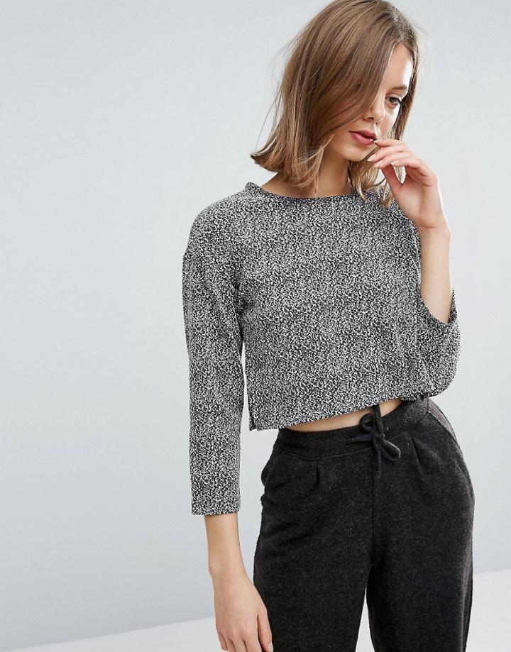 Native Youth Jacquard Crop Long Sleeve Top - Black