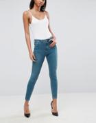 Asos Ridley High Waist Skinny Jeans In Fleur Light Green Cast - Blue