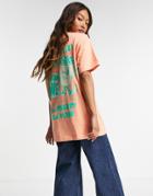 Crooked Tongues Oversized T-shirt With Spread Love Print In Coral - Part Of A Set-pink