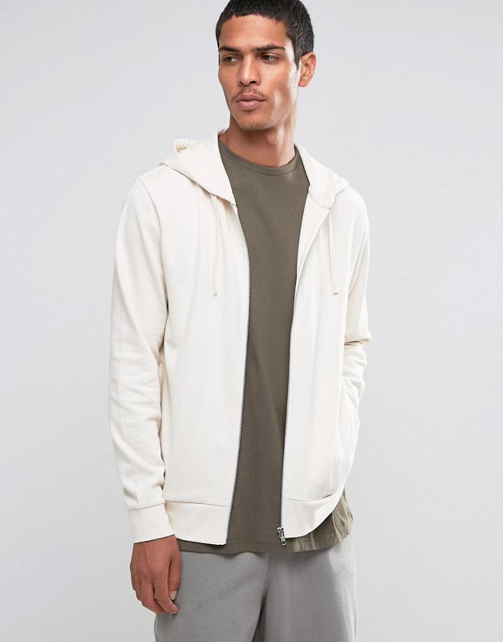 Asos Zip Up Hoodie In Off White - Beige