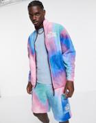 Asos Design Oversized Polar Fleece Track Jacket In Abstract Print With Embroidery - Part Of A Set-multi