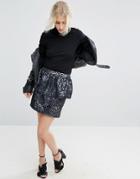 Asos Mini Pelmet Skirt In Animal Jacquard - Blue