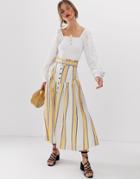 Asos Design Striped Midi Skirt With Drop Waist And Self Belt - Multi