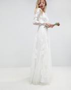Asos Bridal Mesh Maxi Dress With Floral Embroidery - Cream