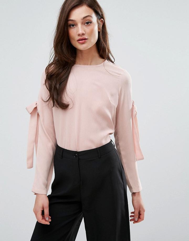 Fashion Union Top With Bow Arm Detail - Pink
