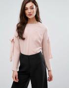 Fashion Union Top With Bow Arm Detail - Pink