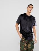Asos Relaxed Longline T-shirt In Black Faux Fur - Black