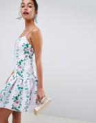 Asos Design Stripe Floral Drop Waist Mini Skater Dress - Multi