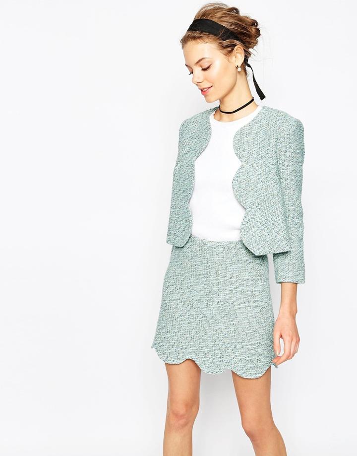 Asos Tweedy Blazer With Scallop Edge Co-ord - Mint