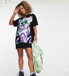 Collusion Bear Print Oversized T-shirt Dress In Black