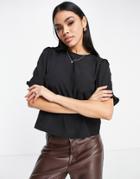 Na-kd Round Neck Shirred Top In Black