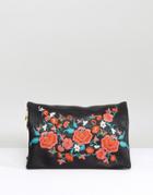 Oasis Floral Embroidered Clutch - Black