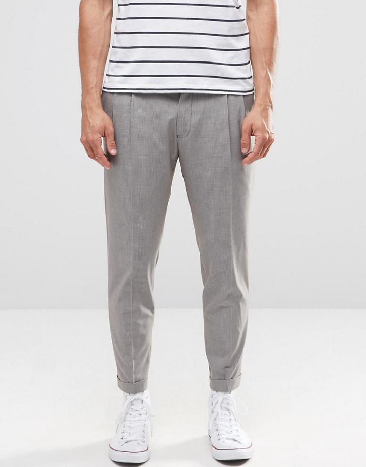 Selected Homme Smart Tapered Trousers In Dogstooth With Turn Up - Brown