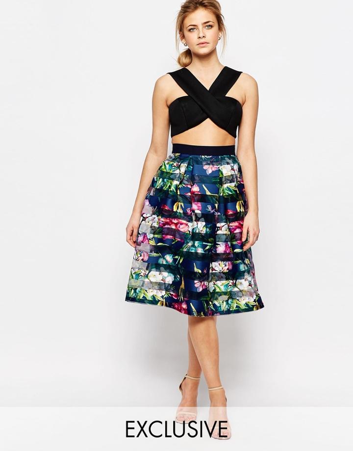 Closet Midi Skirt In Stripe Organza - Multi