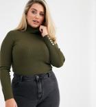 Asos Design Curve Gold Button Cuff Roll Neck-green