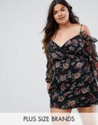 Influence Plus Cold Shoulder Floral Ruffle Dress - Black