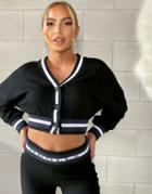Odolls Collection Knitted Cropped Cardi With Contrast Stripe In Black