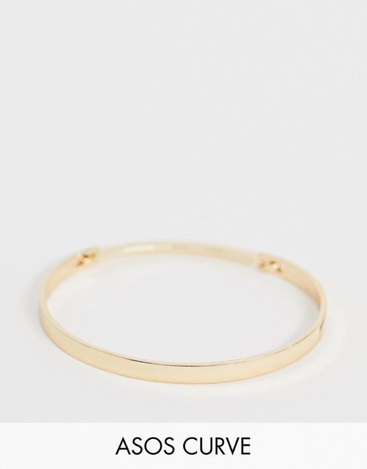 Asos Design Curve Cuff Bracelet With Sleek Hinge In Gold Tone - Gold