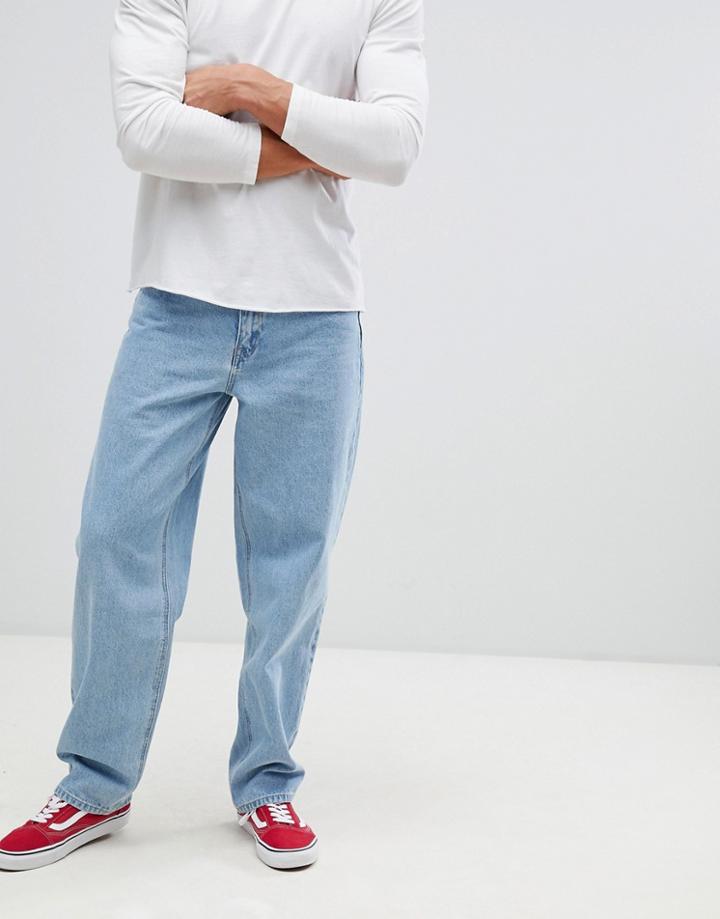 Asos Design Baggy Jeans In Vintage Light Wash - Blue