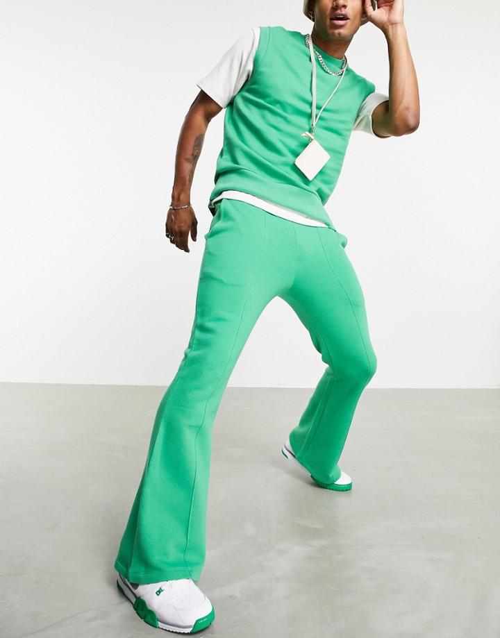 Asos Design Flare Sweatpants With Pintucks In Green - Part Of A Set