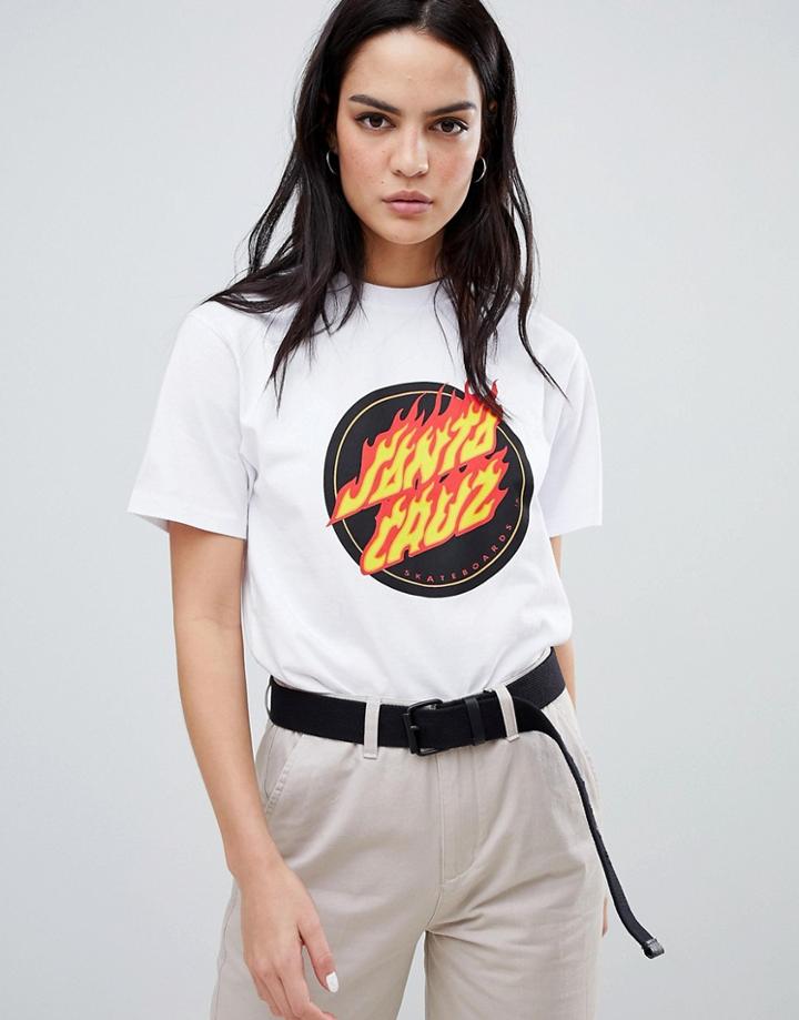 Santa Cruz Boyfriend T-shirt With Flame Front Logo - White