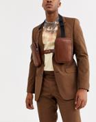 Asos Design Faux Leather Chest Harness Bag In Brown Croc Emboss