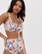 Asos Design Recycled Fuller Bust Exclusive High Waist Bikini Bottom In Pretty Floral Print - Multi
