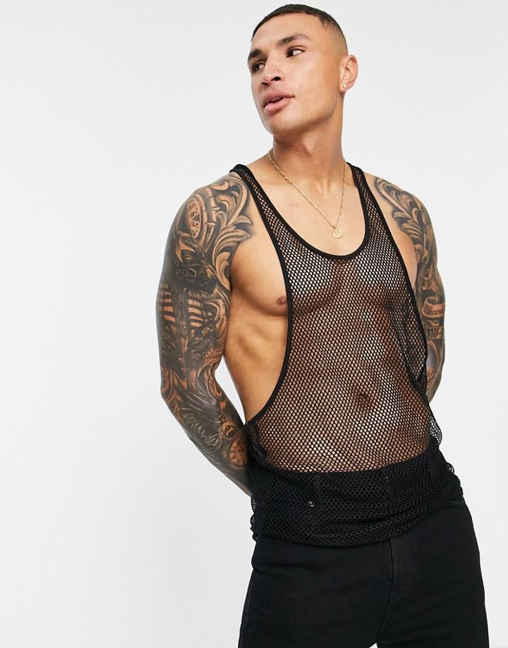 Asos Design Racer Back Mesh Tank In Black