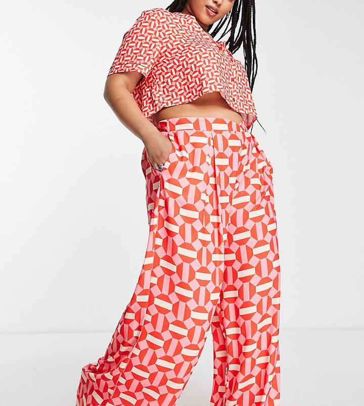 Twisted Wunder Plus Wide Leg Pants In Pink Geo Print - Part Of A Set