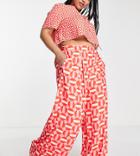 Twisted Wunder Plus Wide Leg Pants In Pink Geo Print - Part Of A Set