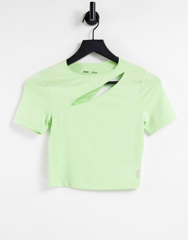Asos 4505 Cropped T-shirt With Spliced Cut Out-green
