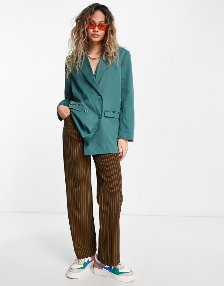 Heartbreak Oversized Dad Blazer In Teal-blue