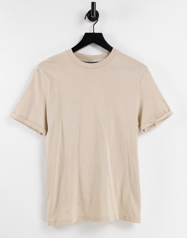 Asos Design T-shirt With Roll Sleeve In Beige - Beige-neutral
