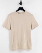 Asos Design T-shirt With Roll Sleeve In Beige - Beige-neutral