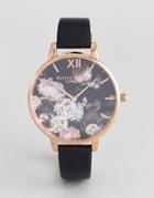 Olivia Burton Ob15wg12 Floral Leather Watch In Black - Black