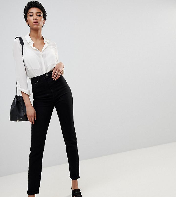 Asos Design Tall Farleigh High Waist Slim Jeans In Clean Black - Black
